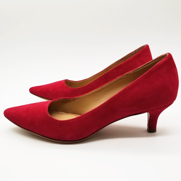 Naturalizer Pippa Suede Pumps 6.5M Red Pointy Toe Kitten Heel Comfort Cushion - Picture 4 of 16